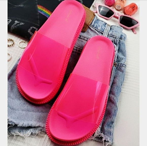 Shoes - Make it Neon collection// neon pink slide